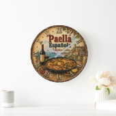Spanish Paella Rustic Mediterranean Kitchen Große Wanduhr (Zuhause)