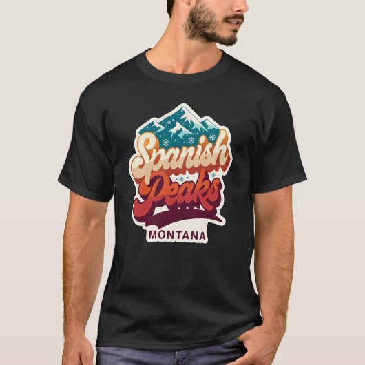 Spanish Peaks Montana Retro 70s Black T-Shirt | Vi (Vorderseite)