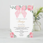 Spanish Pink bow florals girl Baptism Einladung (Stehend Vorderseite)