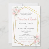 Spanish Pink Floral Wedding invitación boda españo Einladung (Vorderseite)