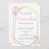 Spanish Pink Floral Wedding invitación boda españo Einladung (Vorne/Hinten)