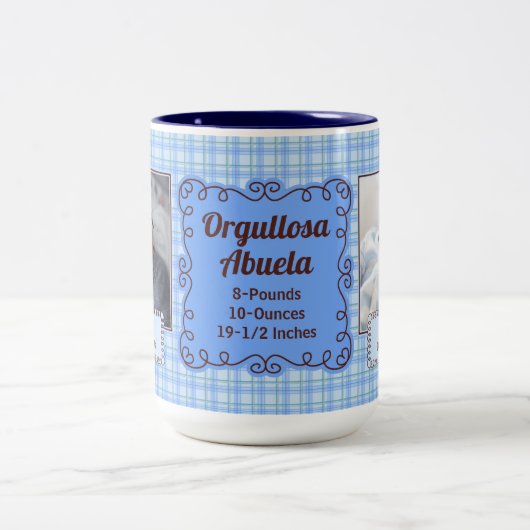 SPANISH Proud Großmutter Baby Blue Kariert Zweifarbige Tasse (Mittel)