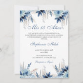 Spanish Quinceanera navy floral invite Einladung (Vorderseite)