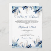 Spanish Quinceanera navy floral invite Einladung (Vorne/Hinten)