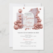 Spanish Quinceañera Pink Balloons Invitation Einladung (Vorderseite)