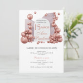 Spanish Quinceañera Pink Balloons Invitation Einladung (Stehend Vorderseite)
