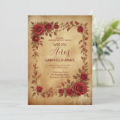 Spanish Quinces Vintage Romantic Photo Red Roses Einladung (Stehend Vorderseite)