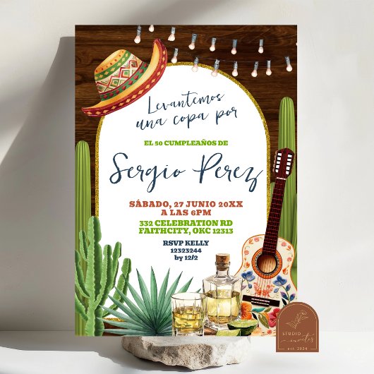 Spanish Raise a glass for Tequila Birthday Einladung