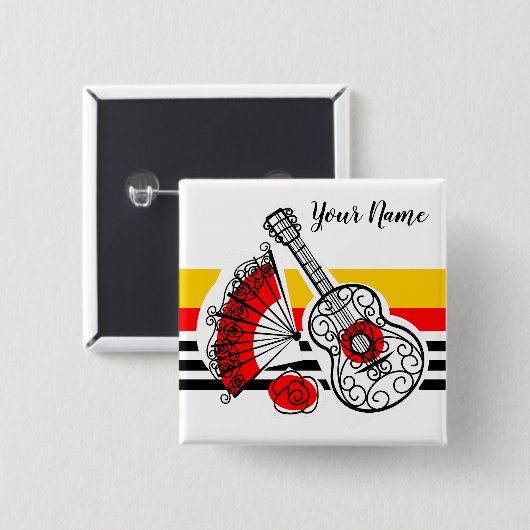 Spanish Souvenirs Classic Stripe Name Square Button (Vorne & Hinten)