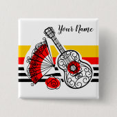 Spanish Souvenirs Classic Stripe Name Square Button (Vorderseite)