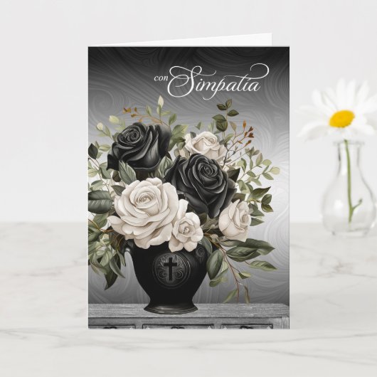 Spanish Sympathy Vase of Black and White Roses Karte (Kleine Pflanze)