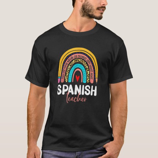 Spanish Teacher Leopard Rainbow Back To School Esp T-Shirt (Vorderseite)