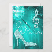 Spanish Teal Disco Ball and Sparkle Heels Sweet 16 Einladung (Vorderseite)