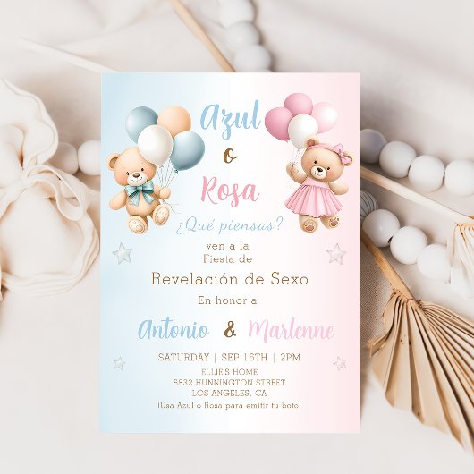 Spanish Teddy Bear Gender Reveal Invitation Einladung