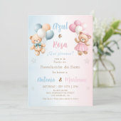 Spanish Teddy Bear Gender Reveal Invitation Einladung (Stehend Vorderseite)