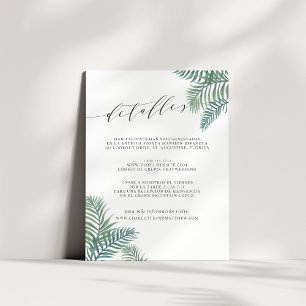 SPANISH Tropical Foliage Wedding Guest Details Begleitkarte