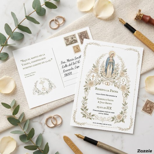 Spanish Virgin Mary Catholic Reserva la Fecha Postkarte