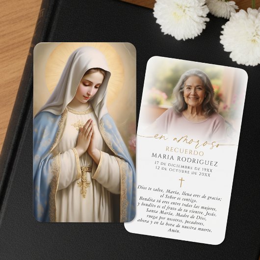 Spanish Virgin Mary Hail Mary Photo Prayer Cards