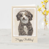 Spanish Water Dog Painting - Cute Original Dog Art Karte (Gelbe Blume)