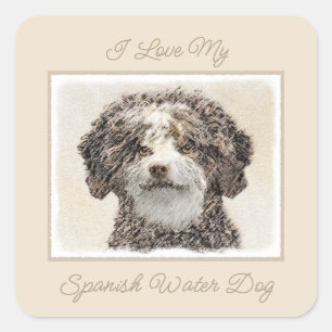 Spanish Water Dog Painting - Cute Original Dog Art Quadratischer Aufkleber