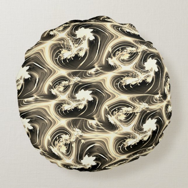 Spannende Fraktal-Verbindung von hellen beigen Str Rundes Kissen (Rückseite)