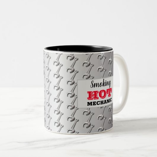 Spanner für die Rauch-Hot-Mechanic-Metallwerkstatt Zweifarbige Tasse (VorderseiteRechts)