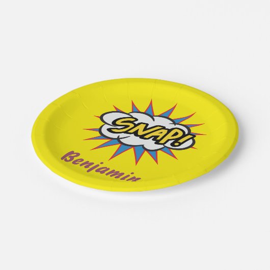 Spanngelbes Comic Pappteller (Schrägansicht)