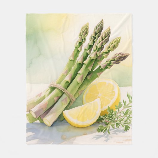 Spargel-Zitronen-Aquarell Fleecedecke (Vorderseite)