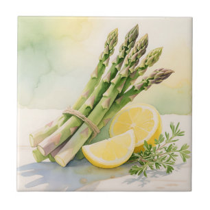 Spargel-Zitronen-Aquarell Fliese