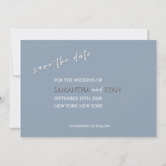 Spargelblaue Save-the-Date-Karte mit metallischer Save The Date (Vorderseite)