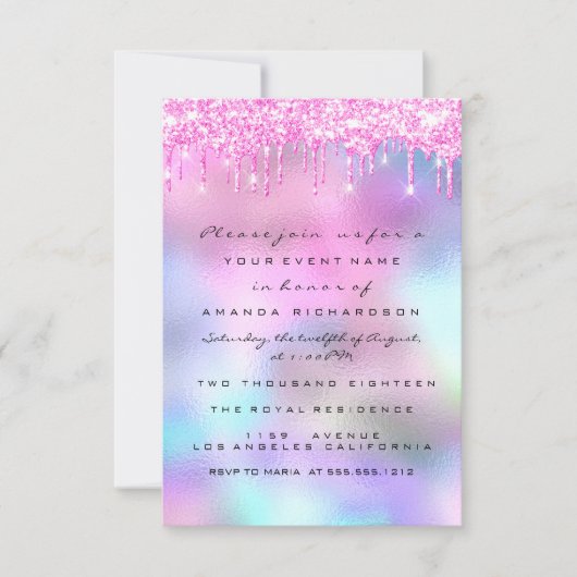 Spark Fuchsia Tropfens Pink Tropfens Bridal Sweet Einladung (Vorderseite)
