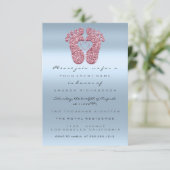 Spark Glitzer Baby Dusche Feet Rose Rosa Blau VIP Einladung (Stehend Vorderseite)