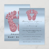 Spark Glitzer Baby Dusche Feet Rose Rosa Blau VIP Einladung (Vorne/Hinten)