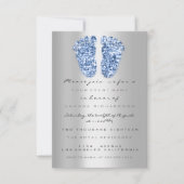 Spark Glitzer Baby Shower Feet Blue Silver Einladung (Vorderseite)