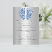 Spark Glitzer Baby Shower Feet Blue Silver Einladung (Stehend Vorderseite)