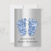 Spark Glitzer Baby Shower Feet Blue Silver Einladung (Rückseite)