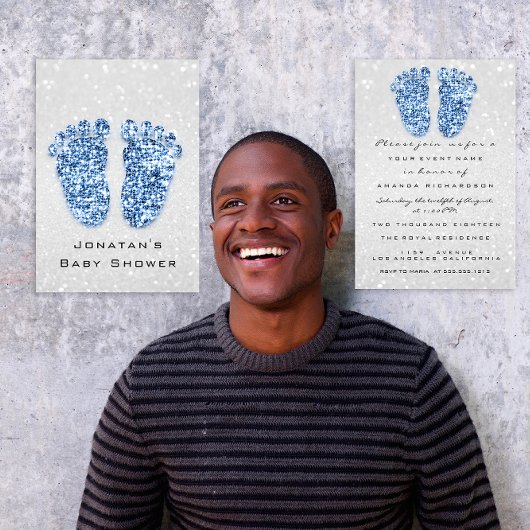 Spark Glitzer Babydusche Feet Blue Silver Park Einladung