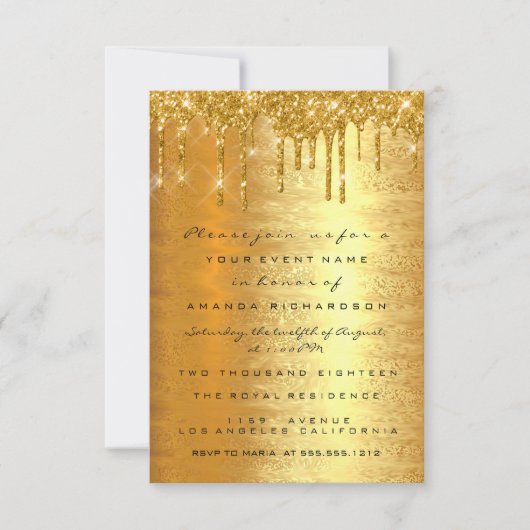 Spark Glitzer Gold Tropfen Hochzeitsfeier Elegante Einladung (Vorderseite)