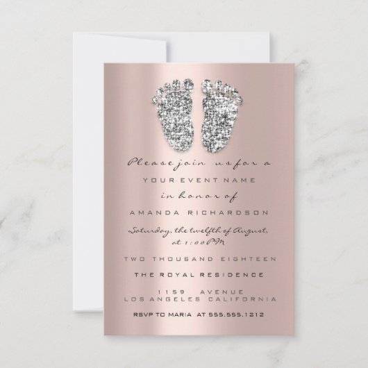 Spark Glitzer Kinderdusche Feet Rose Gray Girl Boy Einladung (Vorderseite)