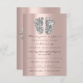 Spark Glitzer Kinderdusche Feet Rose Gray Girl Boy Einladung (Vorne/Hinten)