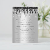 Spark Glitzer Silver Black Tropfen Bridal Sweet 16 Einladung (Stehend Vorderseite)