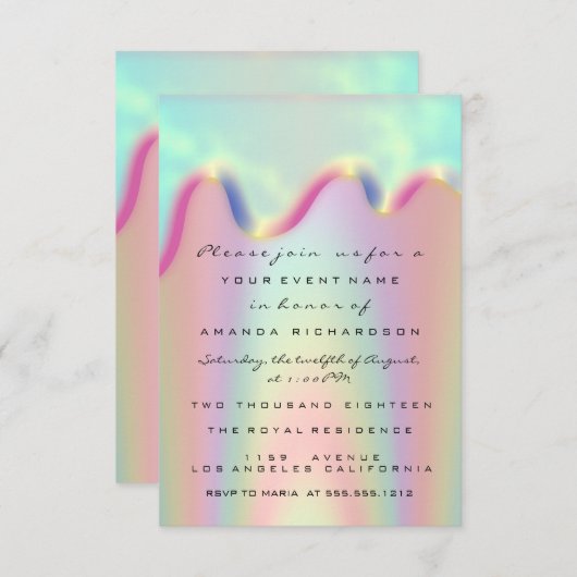 Spark Glitzer Tropfen Holographic Bridal Sweet 16. Einladung (Vorne/Hinten)