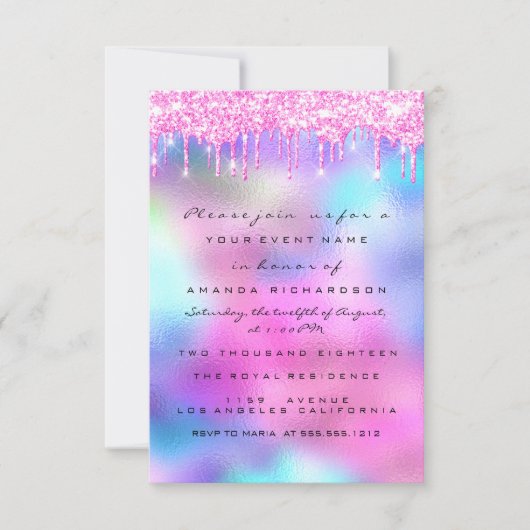 Spark Glitzer Tropfen Pink Tropfens Bridal Sweet 1 Einladung (Vorderseite)