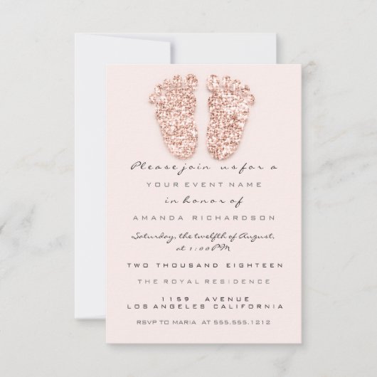 Spark Glitzer Tropfen Rose Baby Shower Girl Boy Fe Einladung (Vorderseite)