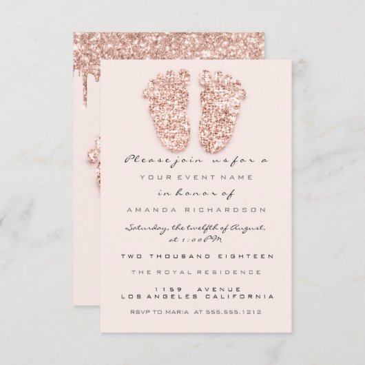 Spark Glitzer Tropfen Rose Baby Shower Girl Boy Fe Einladung (Vorne/Hinten)