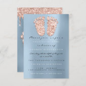 Spark Glitzer Tropfen Rose Blue Baby Dusche Feet Einladung (Vorne/Hinten)