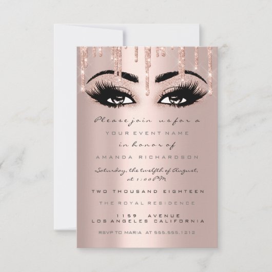 Spark Glitzer Tropfen Rose Eyelash Förmliche Einla Einladung (Vorderseite)