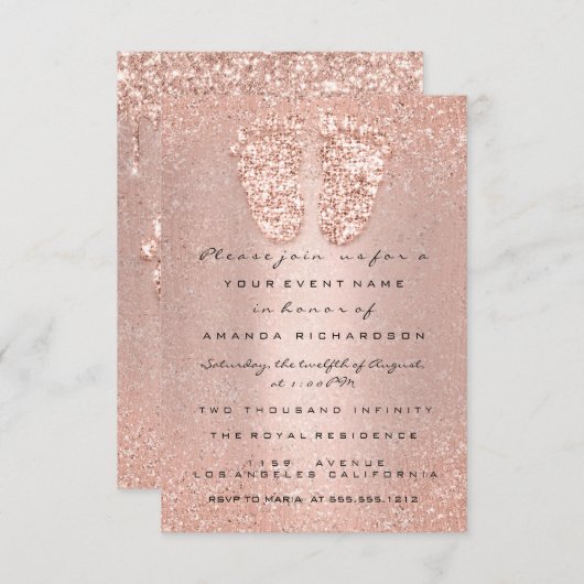 Spark Glitzer Tropfen Rose Glitzer Kinderdusche Fe Einladung (Vorne/Hinten)