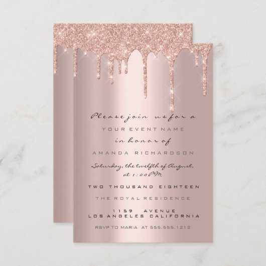 Spark Glitzer Tropfen Rose Gold formelle Einladung (Vorne/Hinten)