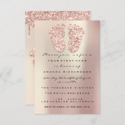 Spark Glitzer Tropfen Rose Gold GreyBaby Duschvorr Einladung (Vorne/Hinten)